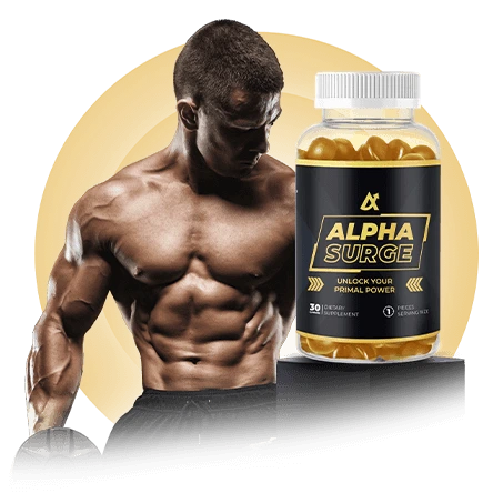Alpha Surge bottles with a muscular man - buy direct official site